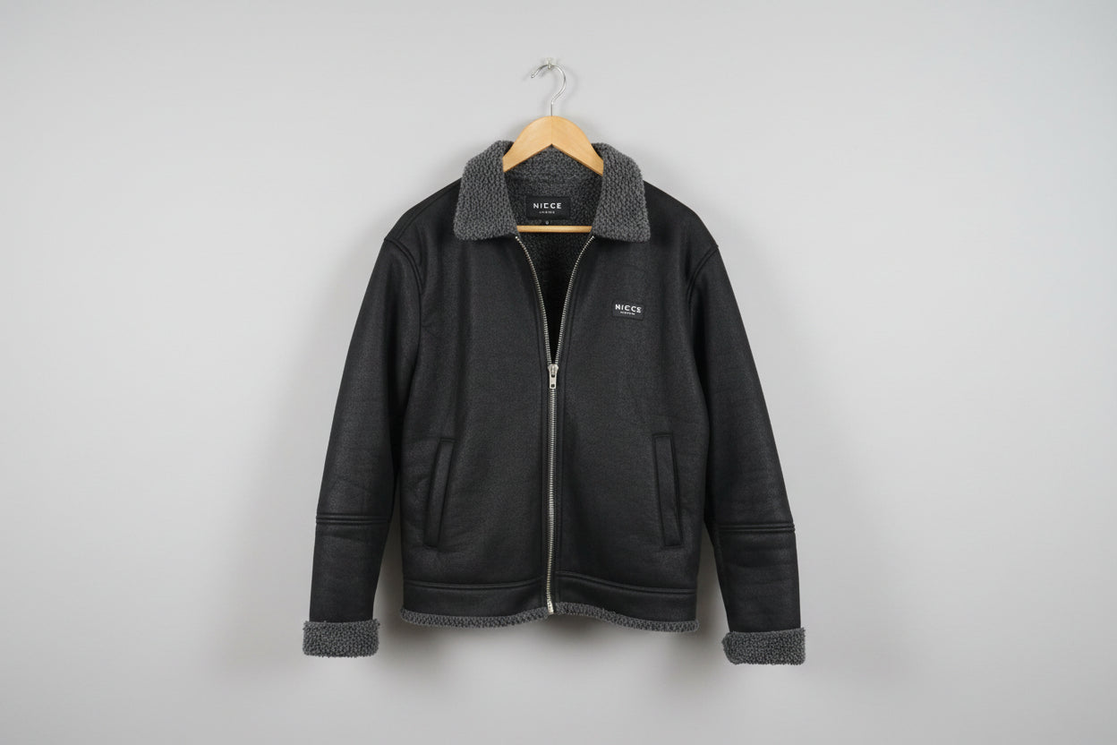 Nicce mens Sherpa fleece lined Aviator style jacket - USED VGC UK SIZE MEDIUM