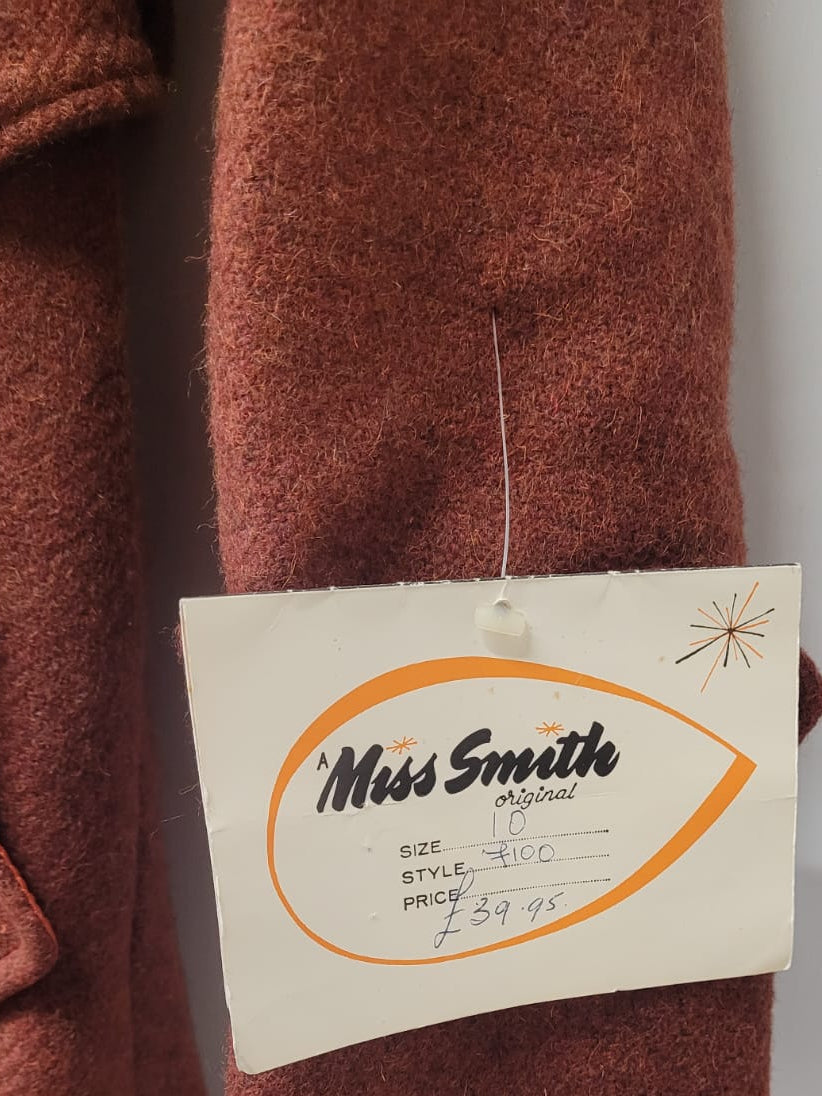 BNWT Miss Smith Red Orange Tweed Coat Jacket Belted Buttoned Long Midi