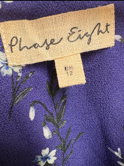Phase Eight V-Neck Purple Print Top UK 12 EU 40