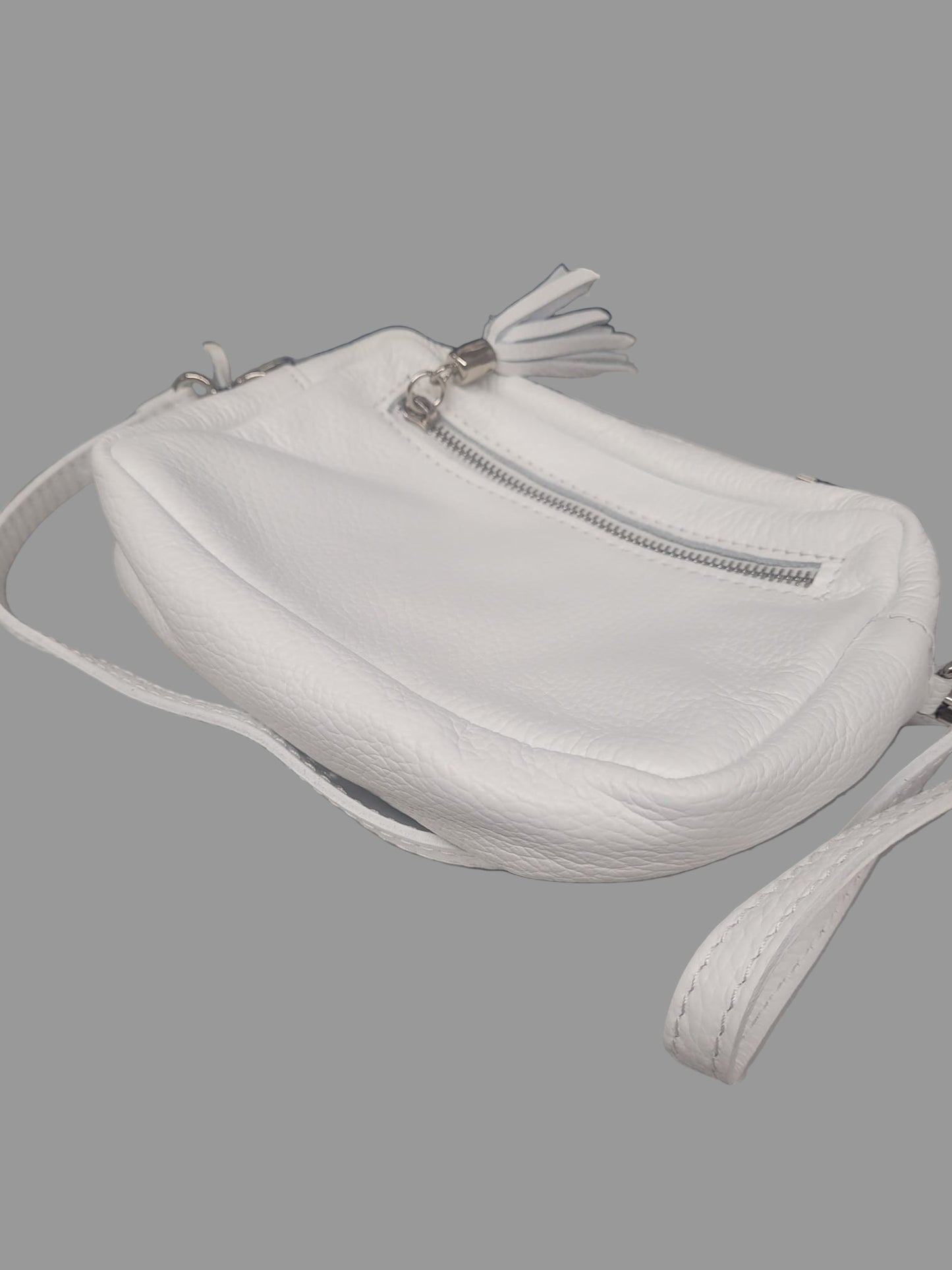 Borse in Pelle White Leather Crossbody Bag Tasselled Shoulder Handbag