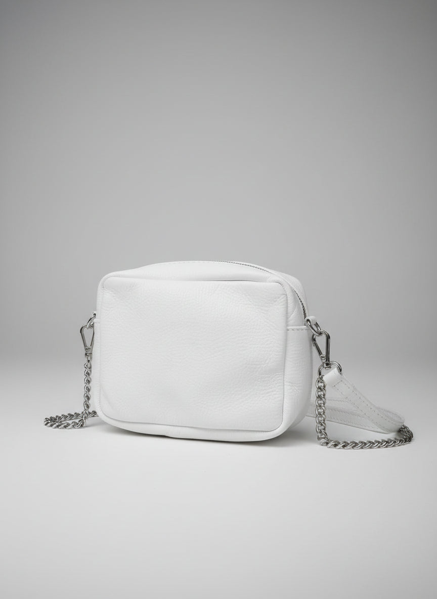 Borse in Pelle White Leather Crossbody Bag Tasselled Shoulder Handbag