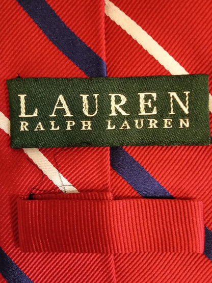Ralph Lauren Men's 100% Silk Tie in Red, White and Navy Blue Good Condition