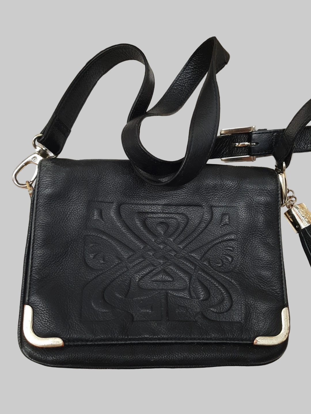 Biba Vintage Crossbody Bag Small Black Leather with long adjustable strap