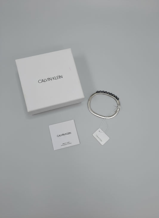 BNWT Calvin Klein Circling Bangle Silver Grey Pearl Edge 18CM Bracelet £119 GBP