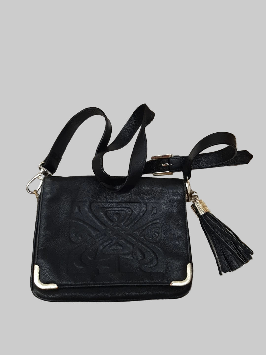 Biba Vintage Crossbody Bag Small Black Leather with long adjustable strap