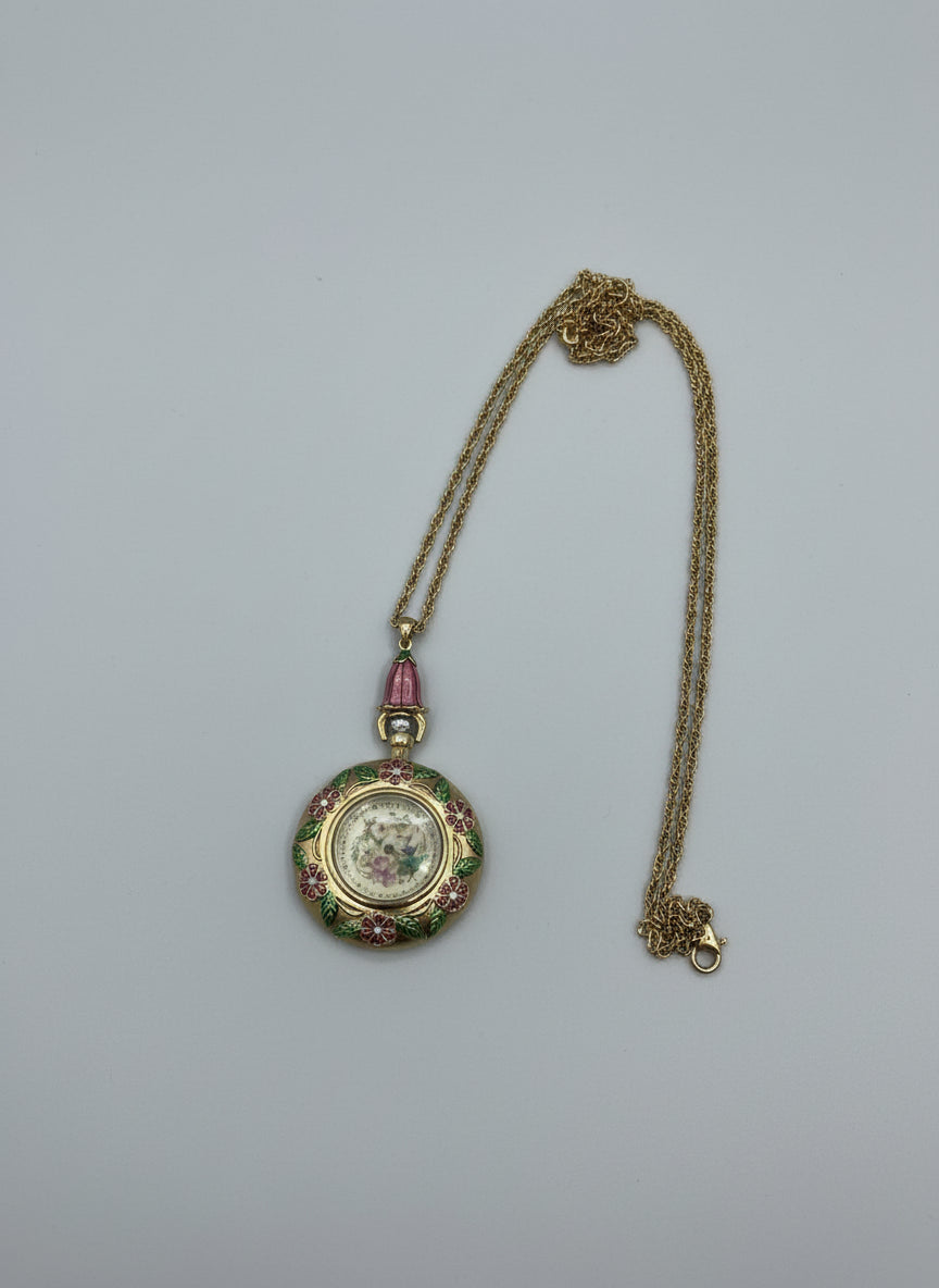 THE FRANKLIN MINT Hummingbird Enamel Pendant Watch Women’s Vintage