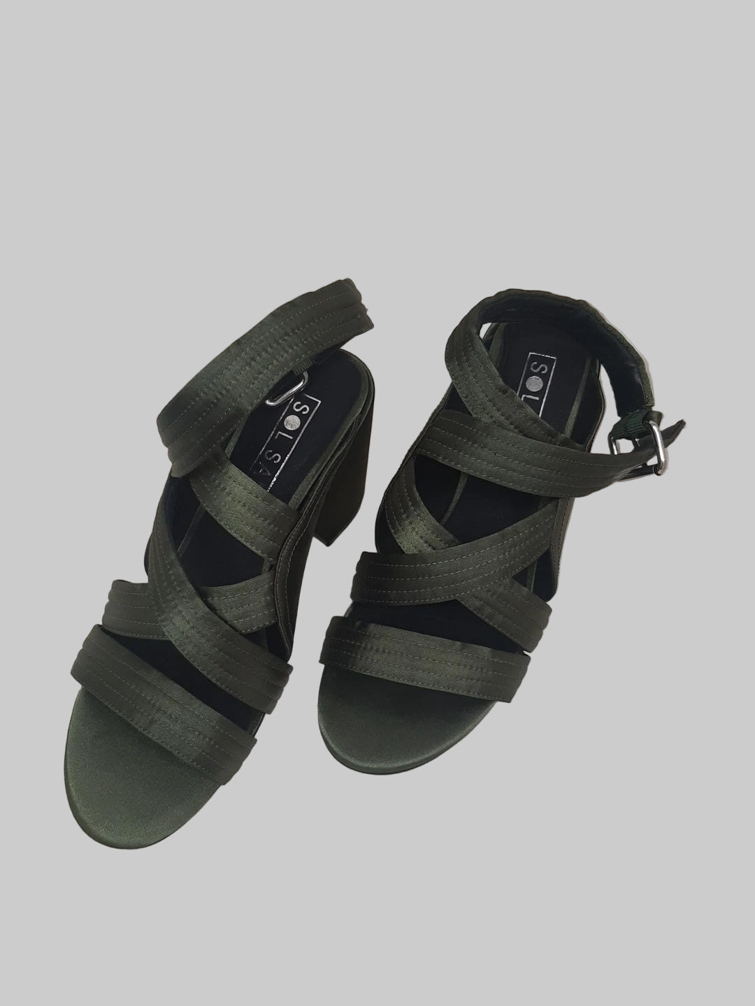 Sol Sana Green Satin Heeled Strappy Sandals Buckle UK 5 EU 39