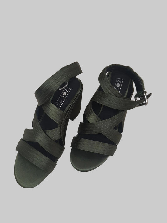 Sol Sana Green Satin Heeled Strappy Sandals Buckle UK 5 EU 39
