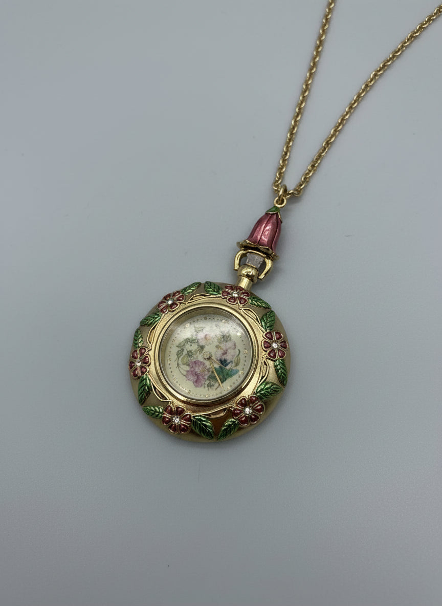 THE FRANKLIN MINT Hummingbird Enamel Pendant Watch Women’s Vintage