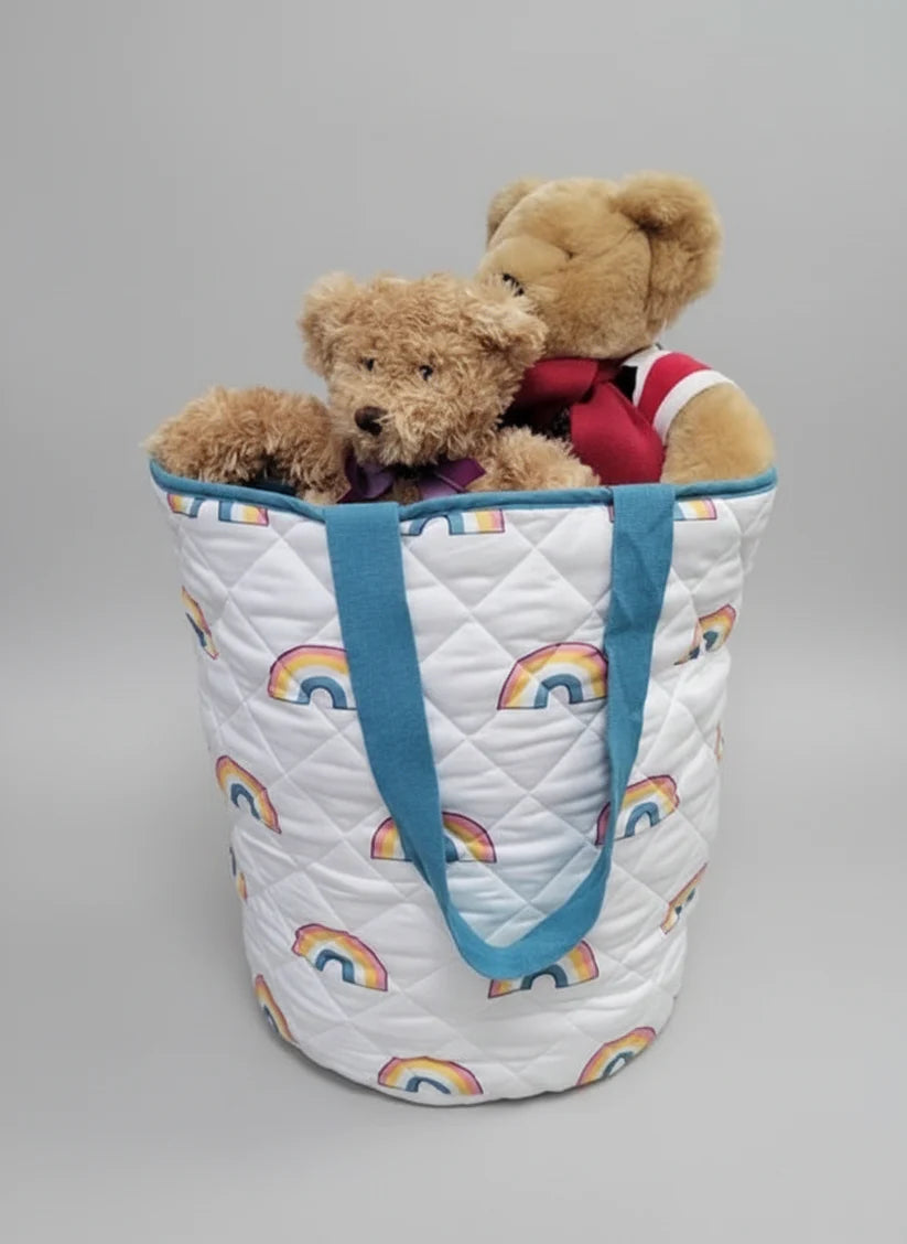 New White Quilted Rainbow Toy Storage Basket Childs Children