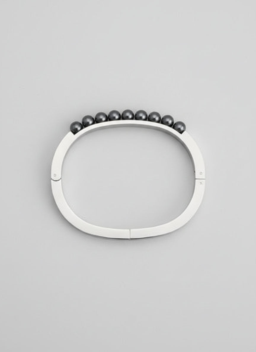 BNWT Calvin Klein Circling Bangle Silver Grey Pearl Edge 18CM Bracelet £119 GBP