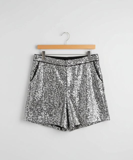 Anthropologie Maeve Sequin Shorts M Silver Longline New with Tags