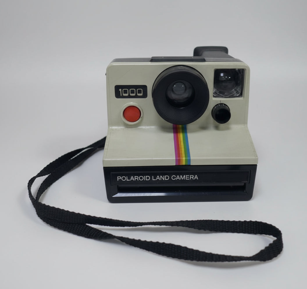 Vintage Polaroid One Step Land Camera W/Strap Rainbow Stripe And ITT Magicflash