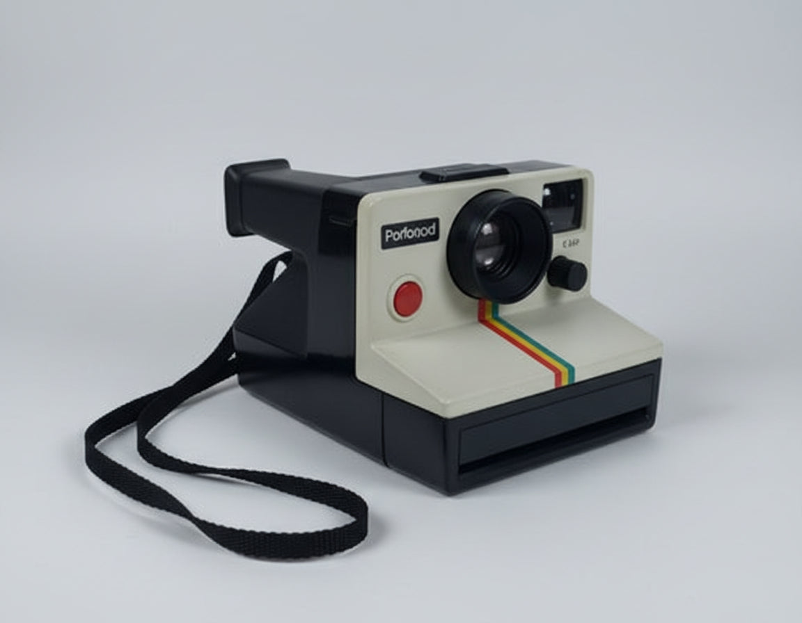 Vintage Polaroid One Step Land Camera W/Strap Rainbow Stripe And ITT Magicflash