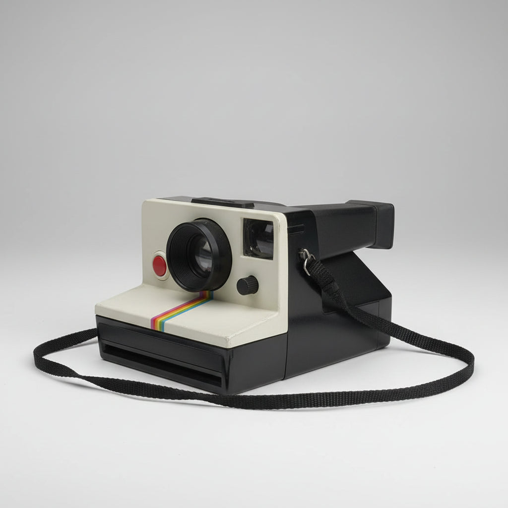 Vintage Polaroid One Step Land Camera W/Strap Rainbow Stripe And ITT Magicflash