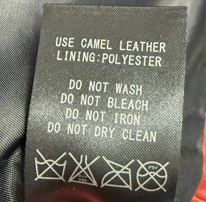 Schaffen Red Camel Leather Jacket (3) Size 3 Medium - Zipped Biker - GOOD USED CONDITION