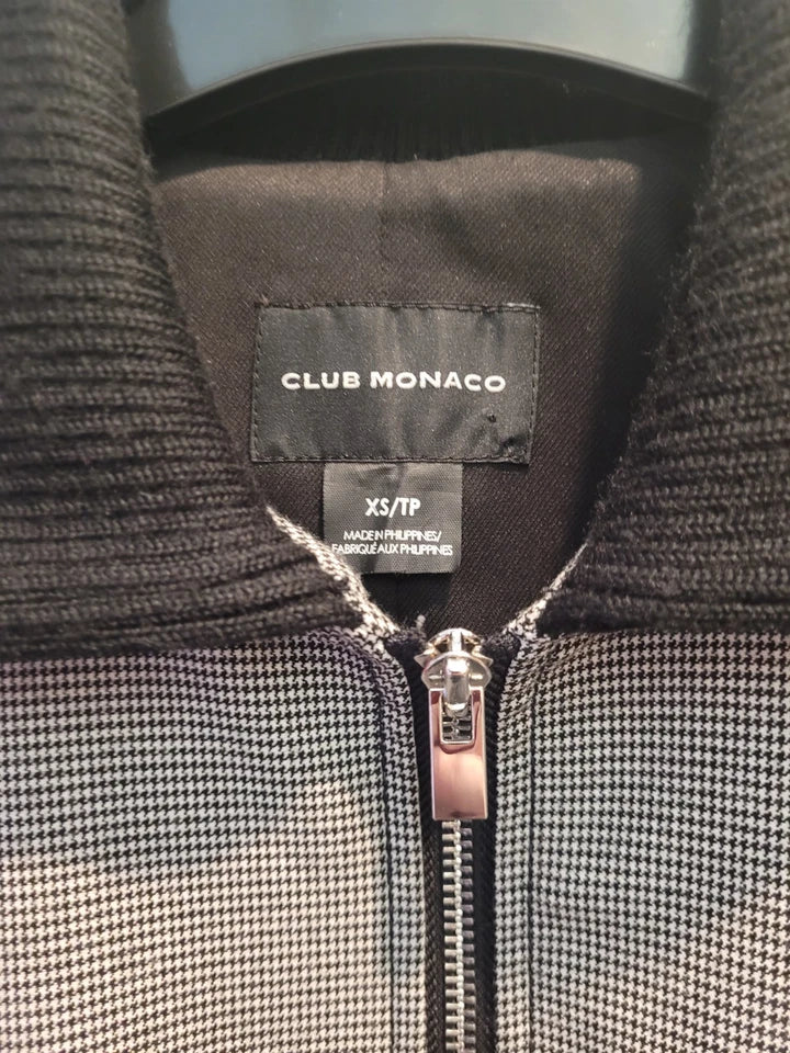 Club Monaco (XS) Houndstooth Jacket UK 6 8 EU 34 36 Bomber Collared Zipped