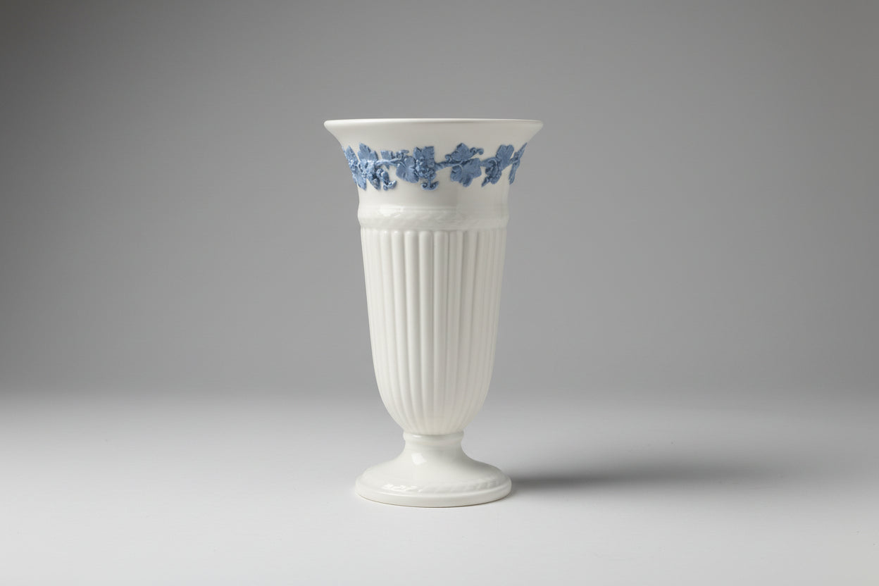 Wedgewood Trumpet Vase - White & Blue - Decorative - GOOD USED CONDITION