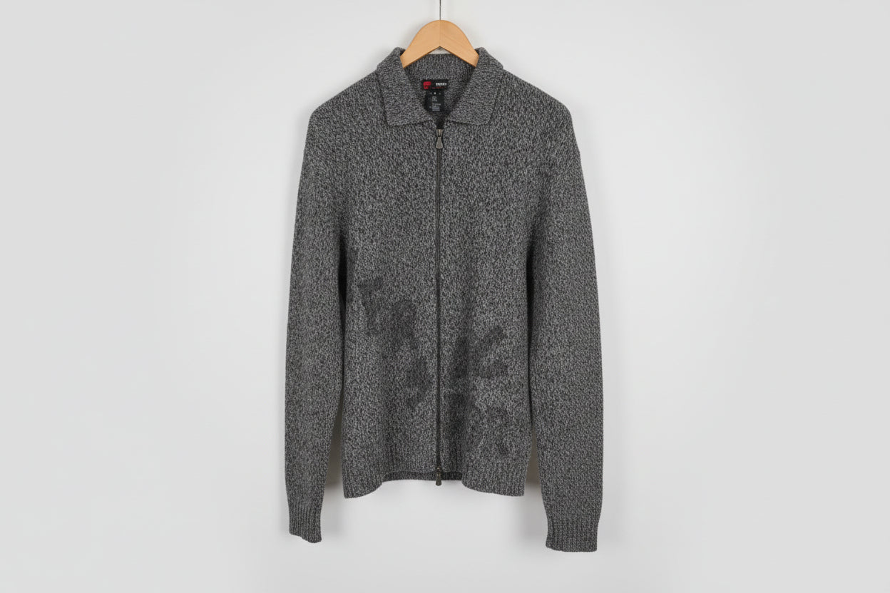 Versace Grey Knit Zipped Cardigan Jumper Size Large Vintage Wool Blend