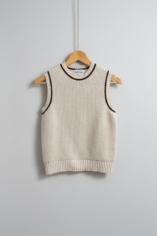 Brora Cream & Burgundy Sweater Vest Wool UK 8 EU 36