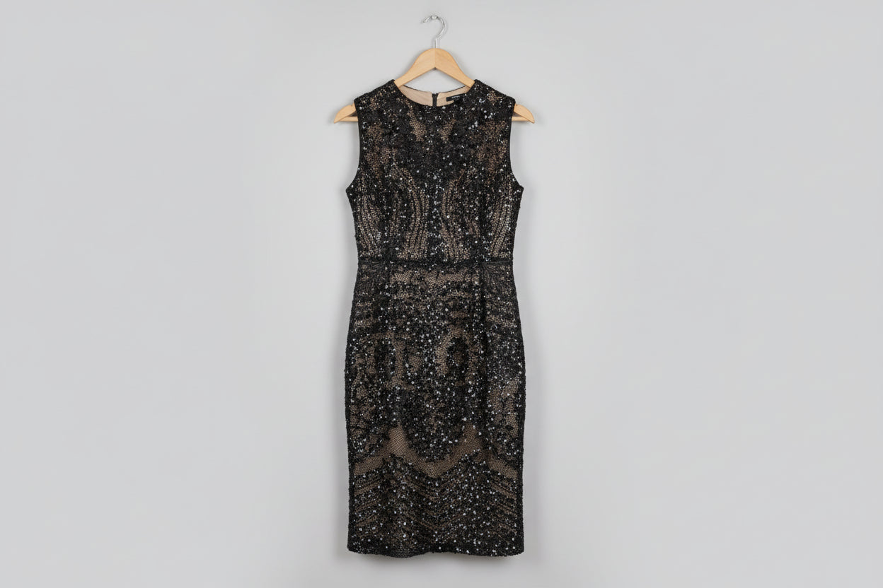 Phase Eight Black Lace Sequin Dress UK 10 EU 38 Fitted Party Formal