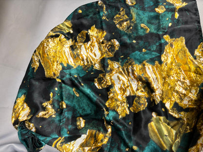 Weston Silk Scarf - Green & Yellow - Hand-Rolled Edges Abstract Print