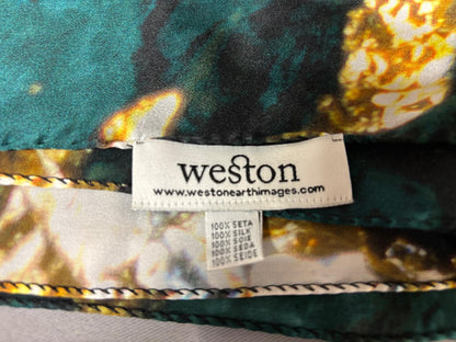 Weston Silk Scarf - Green & Yellow - Hand-Rolled Edges Abstract Print