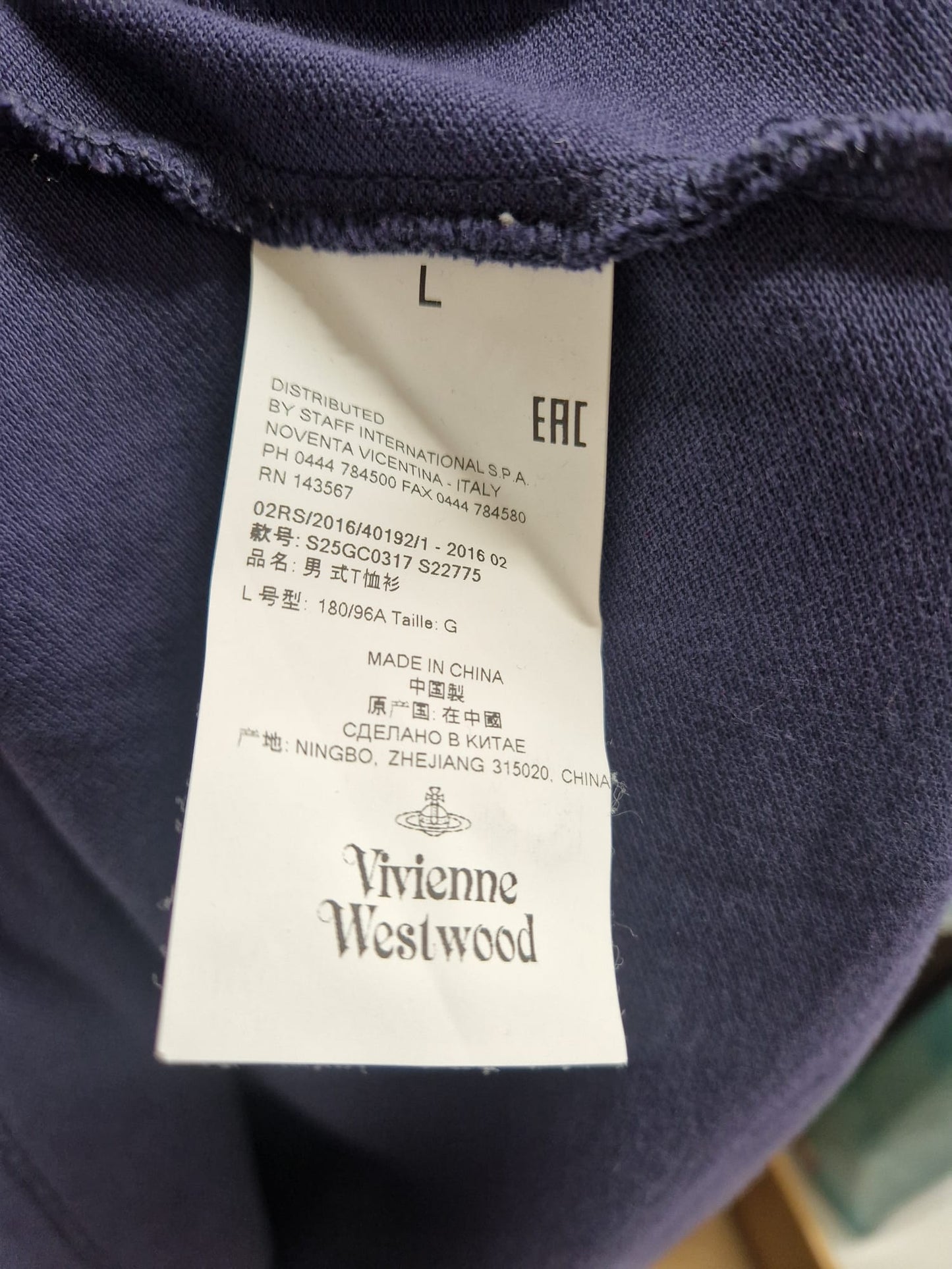 Vivienne Westwood Polo Top (L) Navy-Blue Striped Collared Orb Stitched Cotton-Blend