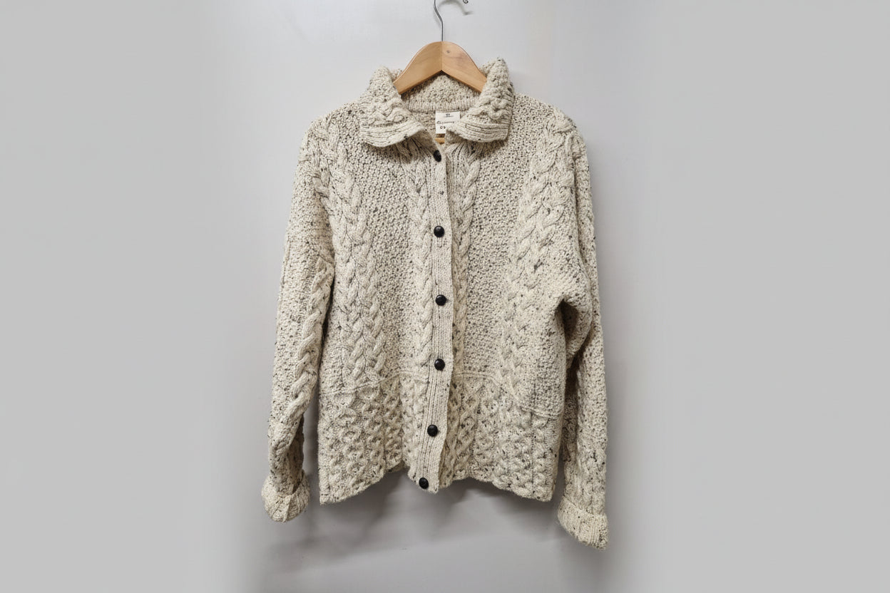 Vintage Emerald Design (M) Cream Cable Knit Button Down Sweater Cardigan Medium