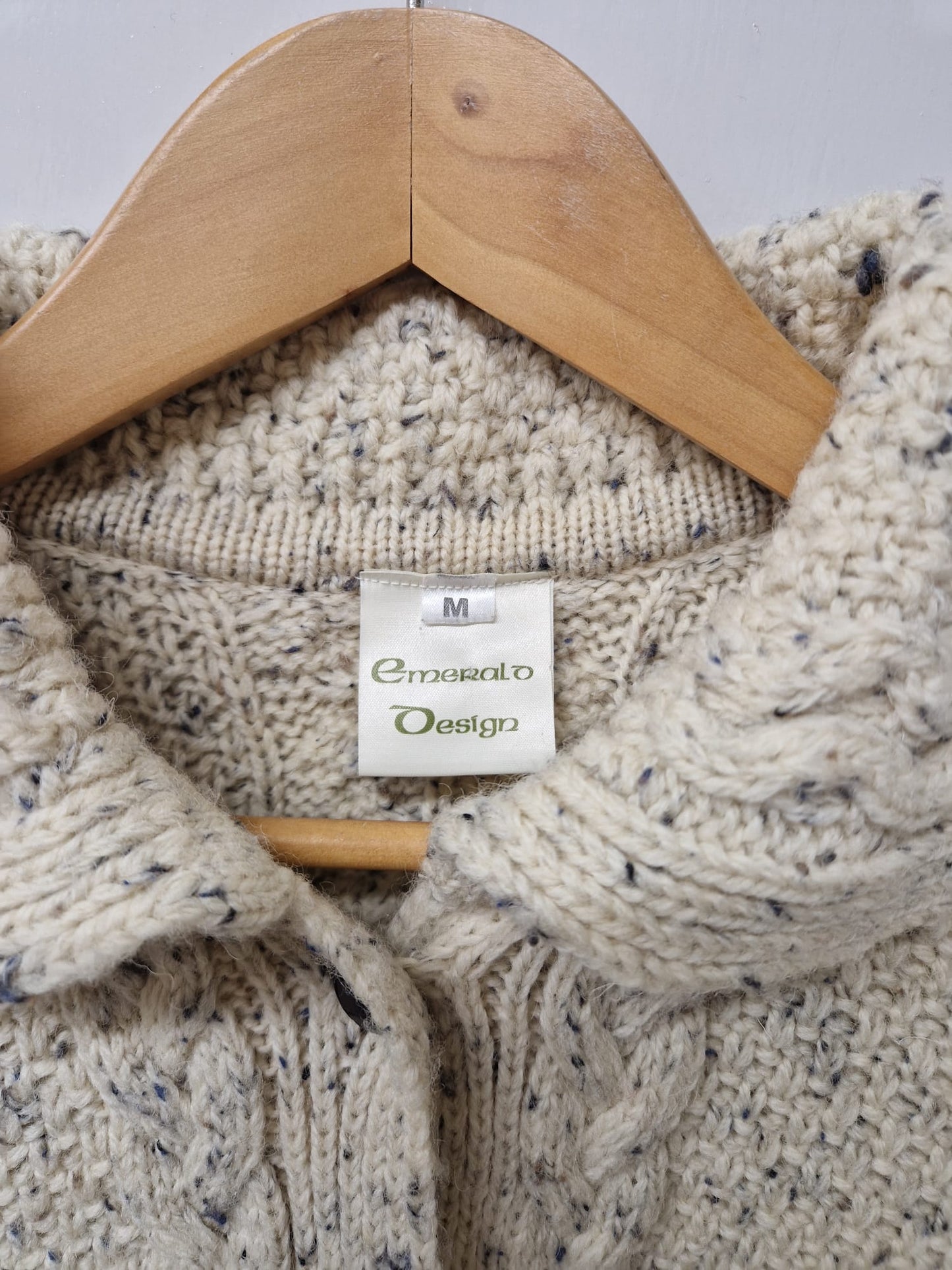 Vintage Emerald Design (M) Cream Cable Knit Button Down Sweater Cardigan Medium